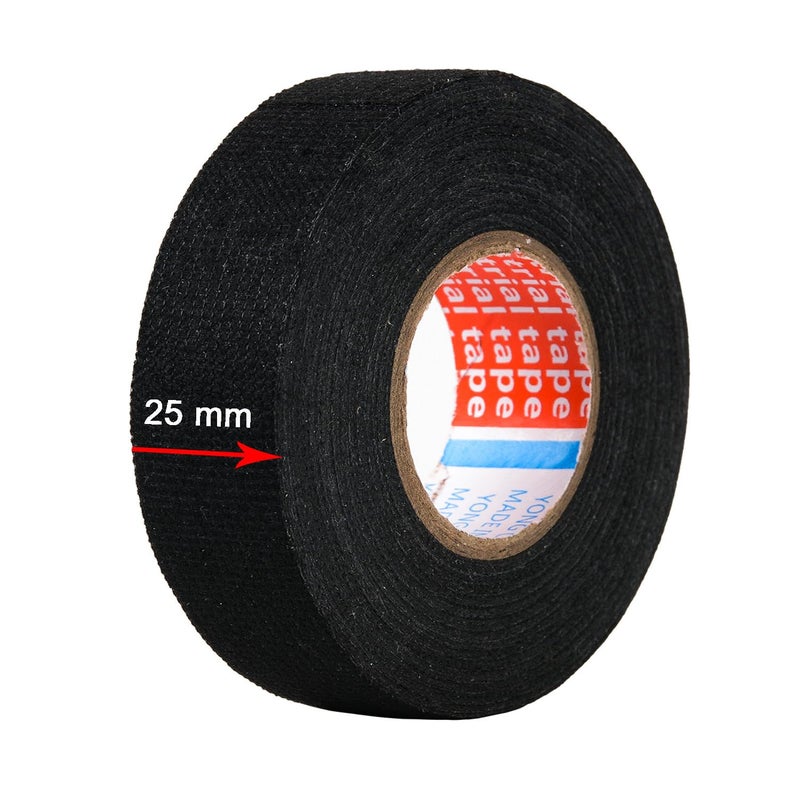 ZZJMCH 2 Rolls Black Wire Harness Cloth Tape, Speaker Wiring Harness Cloth Tape, for Automobile Electrical Wire harnessing Noise Dampening Heat Proof (Width: 25mm, Length: 50Ft) - Image 2